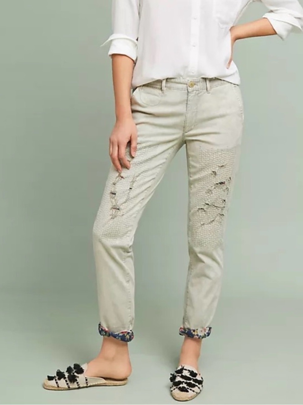 Chino By Anthropologie Patchwork Distressed Pants - Size 29 Relaxed (g19)